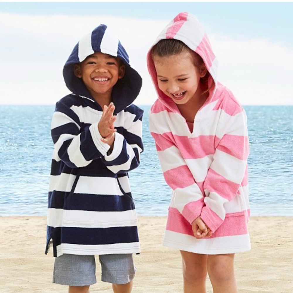 Pottery Barn Kids Purple and White Striped Terry Cover-up